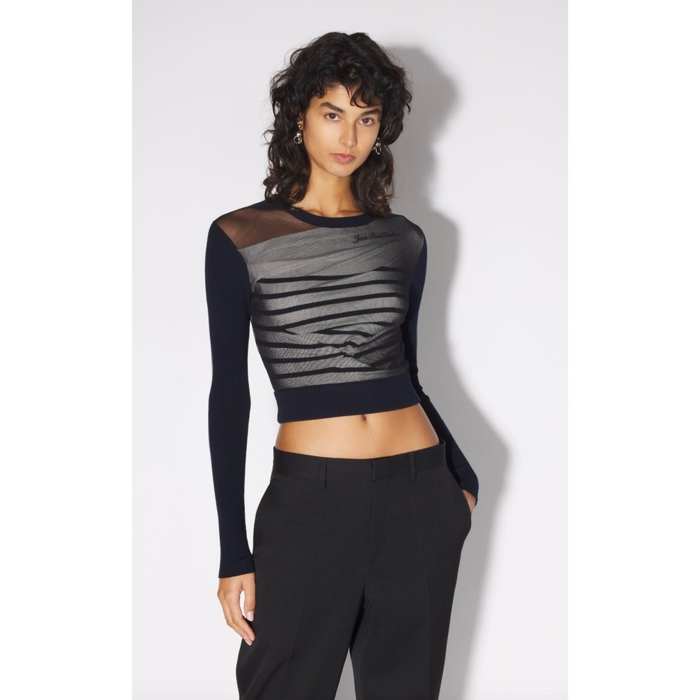 Jean Paul Gaultier Marinière Sheer Mesh Layered Crop Sweater XS